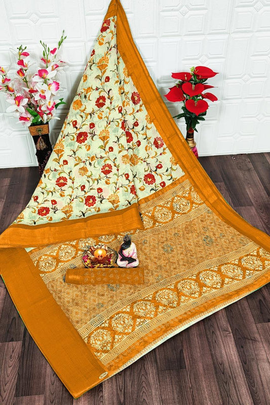 Pretty Floral Printed Cotton Saree