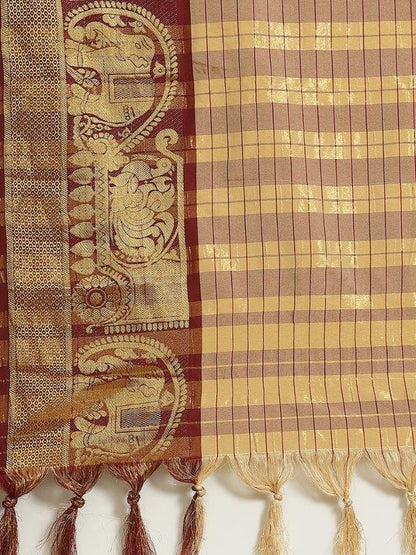 Adorable Woven Cotton Saree With Tassels