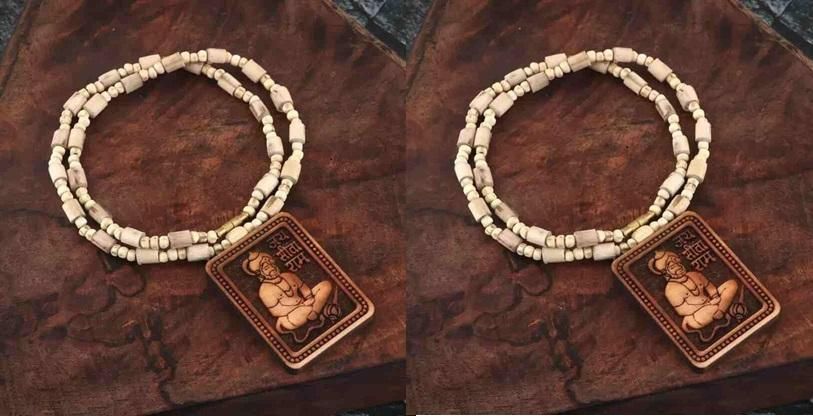 Tulsi Kanthi Mala With Hanuman Pendant for Men Wood Locket Set