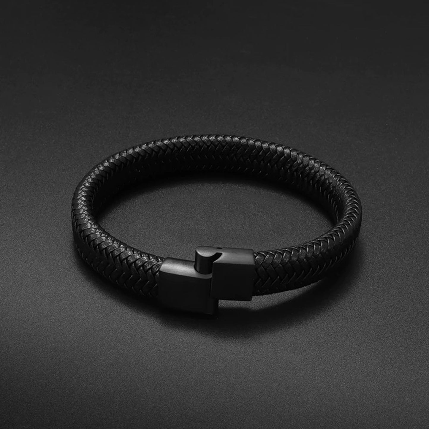 Fashion Frill Stylish Black Leather Bracelet For Men