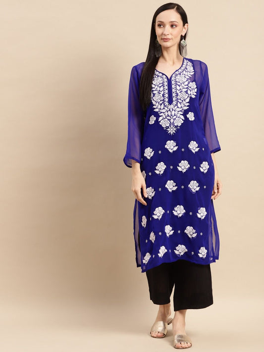 Women Lucknowi Chikankari Georgette Kurta