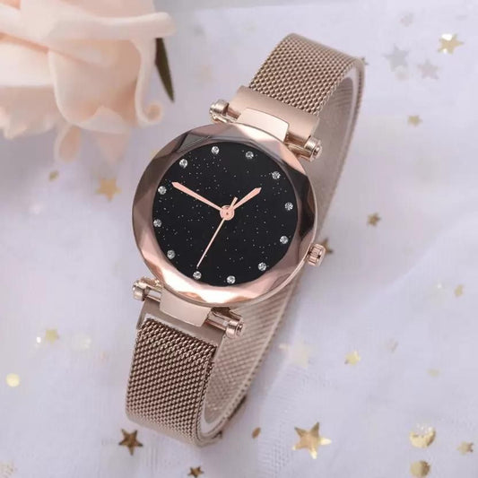 Analog Watch - For Girls Magnetic Strap 12 Diamond Rose Gold