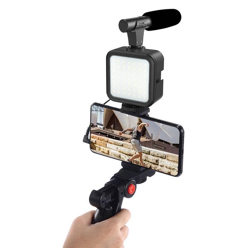 Tabletop Tripod Phone Video Vlogging Kit with LED Light and Microphone